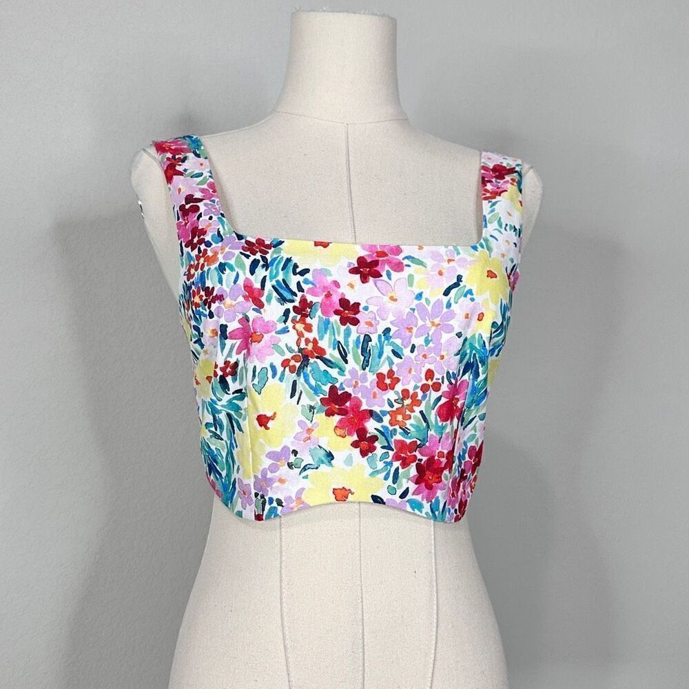NWT Yellow The Label Midsummer Tank Top Floral S Cottage Boho ASO Housewives